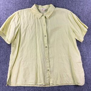 Eileen Fisher Linen Pale Lime Short Sleeve Button-Up Top